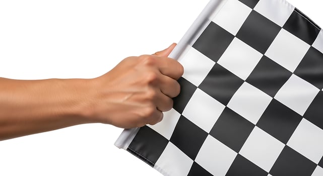 Checkered Flag in Hand White background photo