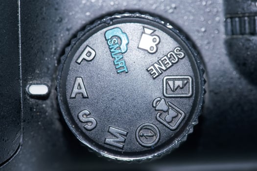 Camera mode dial showing various settings for photography and videography techniques photo
