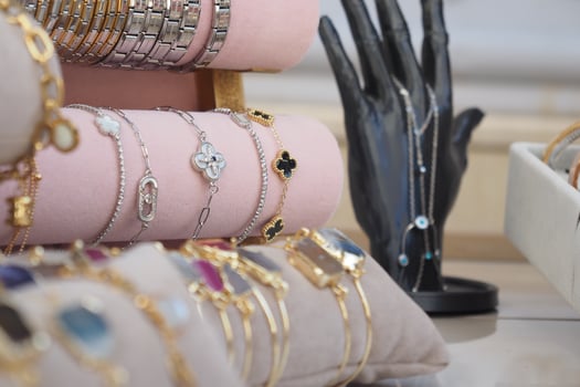 Unique jewelry display featuring various styles and designs photo