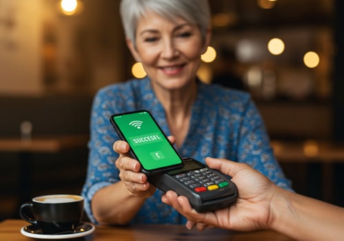 E-commerce payment with mobile phone photo