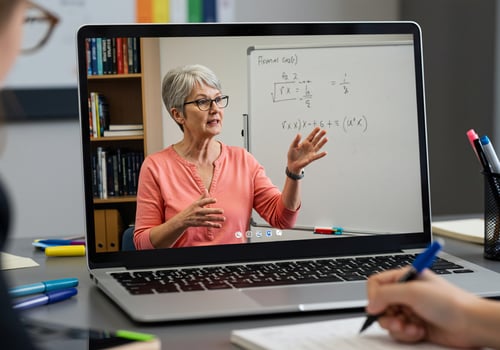 A woman is teaching a class on a laptop photo
