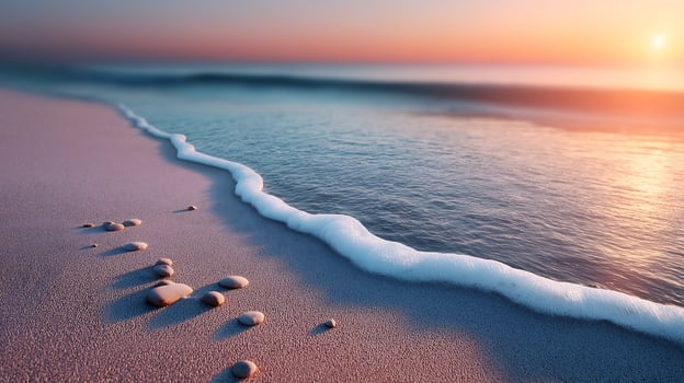 Sunset Beach Sand Pattern Vibrant Orange and Pink Hues at the Ocean Shore photo