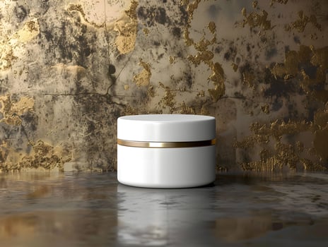 White cream jar with gold accents photo