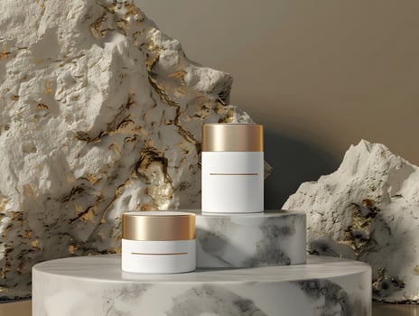 Skincare jars on marble background photo