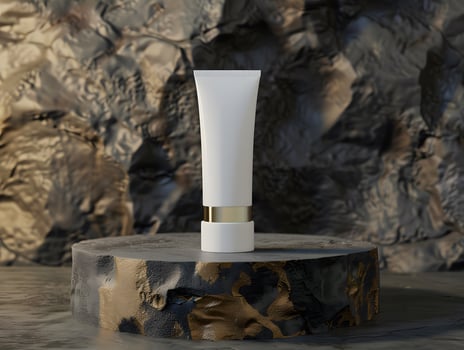 White cosmetic tube on textured surface photo