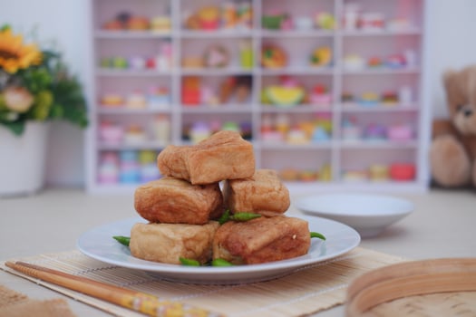Home Cooked Tofu Snack on Serving Plate photo