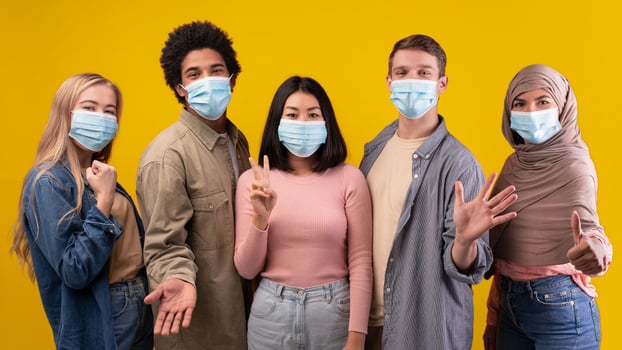 Group of friends wearing face masks photo