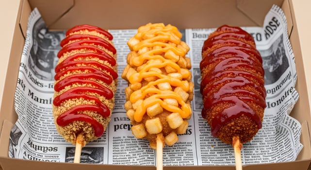 Korean corn dogs with various toppings photo