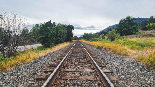 Railway Tracks Through Scenic Countryside Landscape photo