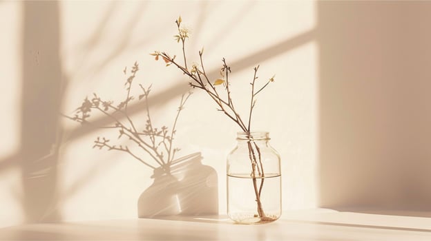 Beautiful spring bouquet in a glass vase decorates the table, bringing the beauty of nature into your home. photo