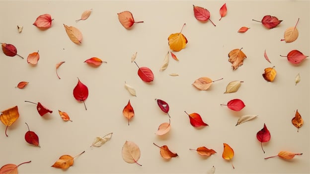 Seamless autumn leaves pattern with colorful floral heart illustration for a romantic vintage design photo