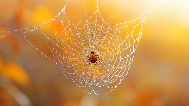 A spider sits on a web in the sun photo