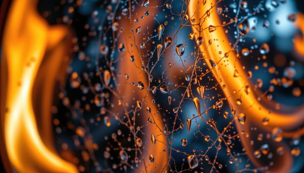 close up view of flickering flames reflecting off a glass surface, creating abstract light shapes. photo
