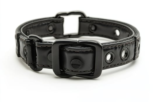 A black leather dog collar with a buckle. photo