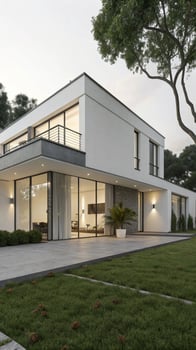 Modern Minimalist House Exterior With Soft Light photo