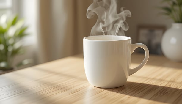 Glossy Coffee Mug Mockup on Wooden Table photo