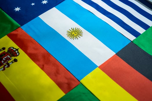 Argentinian Flag with Background of Other National Flags photo