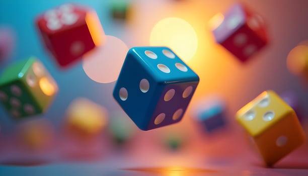 Colorful dice falling in the air photo