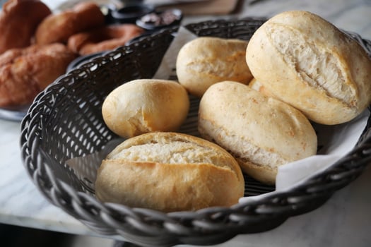 Freshly baked rolls in a cozy bakery setting photo