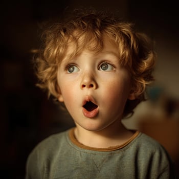 Adorable young boy with an expression of surprise and wonder on his face. photo