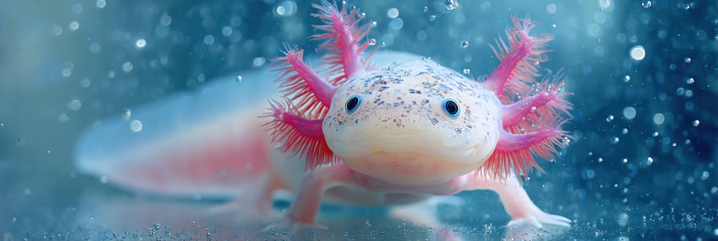 Colorful Axolotl Swimming Gracefully in a Pristine Aquatic Environment With Gentle Bubbles photo