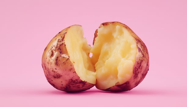 Fail over cook potato smooth baked vegetable healthy food isolated pink background photo