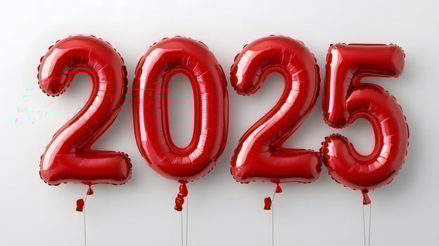 The number 2020 is made of red balloons photo