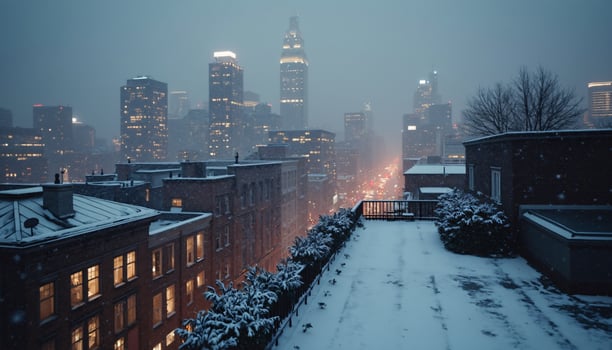 Snow-Covered Rooftop View of City Buildings photo