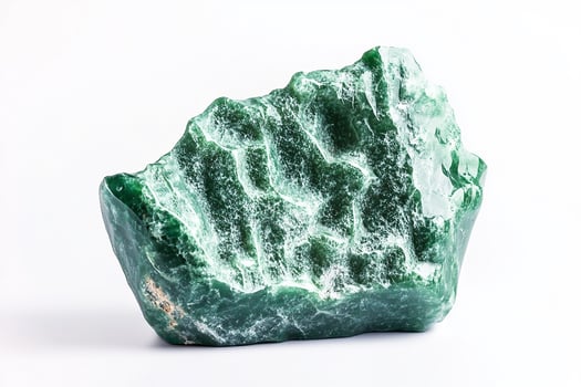 Close up shot of a rough green aventurine stone against a plain white background studio shot photo