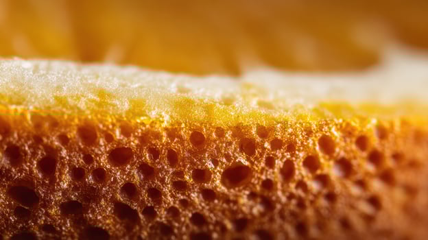 Close-up View of Vibrant Orange Peel Texture Highlighting Intricate Patterns and Cleanliness on the Left Side photo