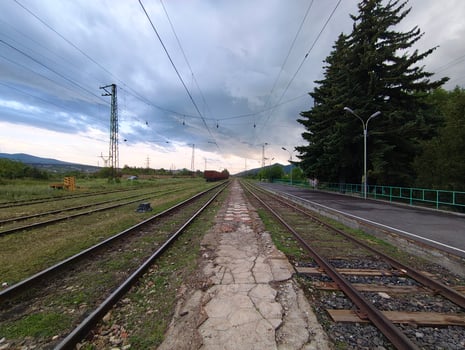 Passenger platform of the railway station photo