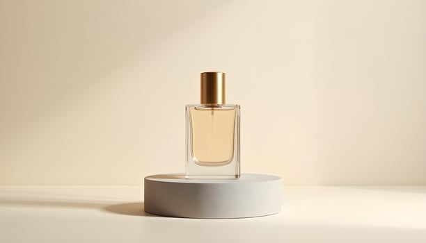 Perfume bottle on a modern pedestal photo