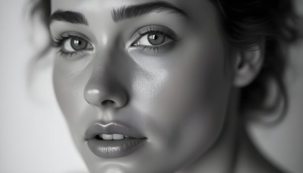 CloseUp Monochrome Portrait Expressive Female Face photo