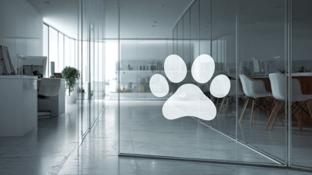 Dog Paw Print on Glass Wall in Clinic Interior With Minimalistic Design in the Background Showcasing a Clean and Modern Atmosphere photo
