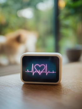 Modern Digital Heart Monitor Displaying Animal Heart Rate With Blurred Background in a Veterinary Setting photo