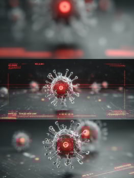 Digital Animation of Virus Multiplication With Red Alert Visualization and Clear Upper Section Depicting Scientific Processes in Action photo