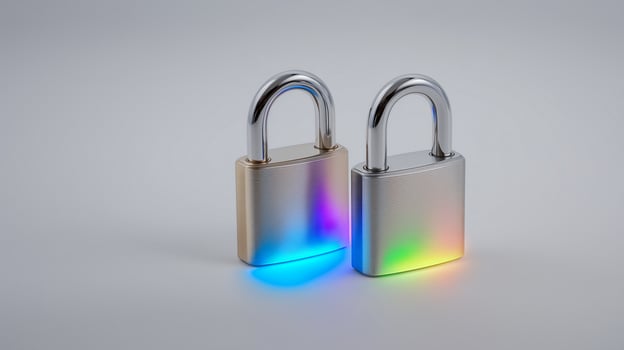 Cyber security symbols with multi colored lighting effects for digital safety solutions photo