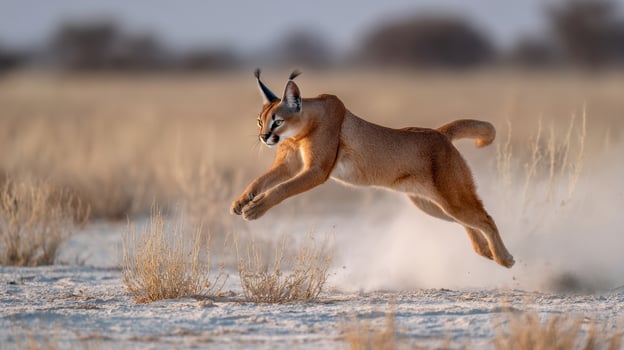 Caracal Leaps Through Dusty Plains in a Stunning Display of Agility and Grace photo