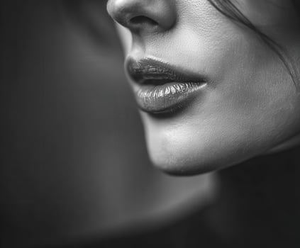 Close up of woman's face featuring lips, nose, and chin photo