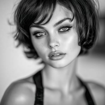 Beautiful young woman portrait with short wavy hairstyle photo
