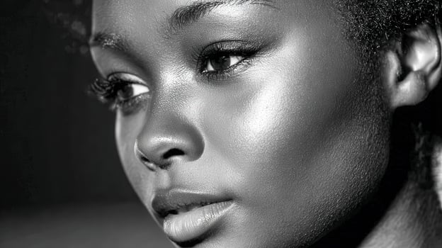 Young African American woman looks off to the side photo