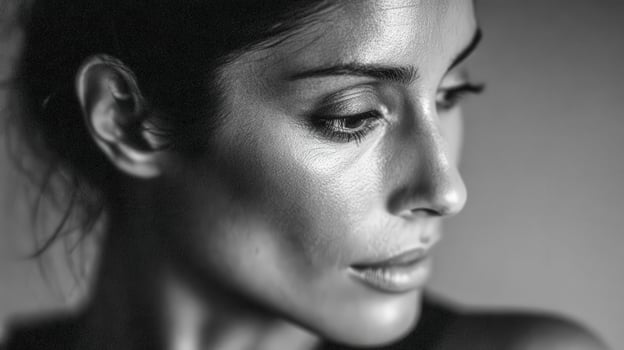 Portrait of a woman looking away with expressive features photo