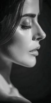 Black and white portrait of a woman with long eyelashes photo