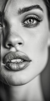 Close up of a woman's face in black and white portrait photo