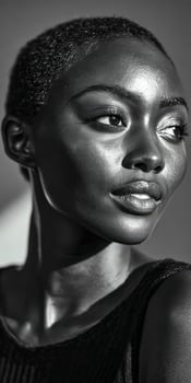 Close-up of a beautiful dark-skinned woman looking to the side photo