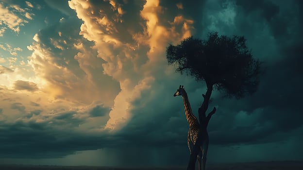 Majestic Giraffe Stands Tall Under Dramatic African Sunset Sky. photo
