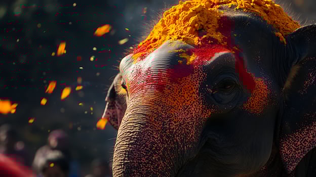 Majestic Elephant Adorned with Vibrant Colors in Celebration. photo