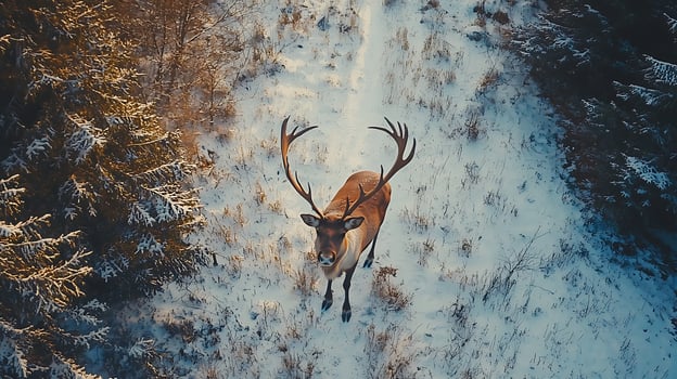 Majestic Reindeer Standing Proudly in a Snowy Winter Forest. photo