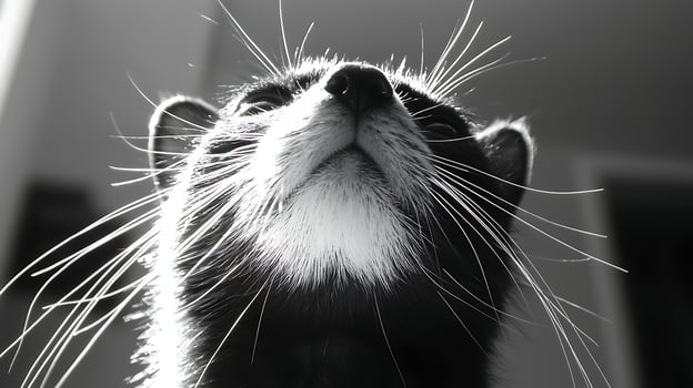 Black And White Close Up Of A Cat's Face With Whiskers. photo