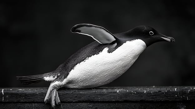 Majestic Penguin Struts on a Textured Surface in Dramatic Black and White. photo